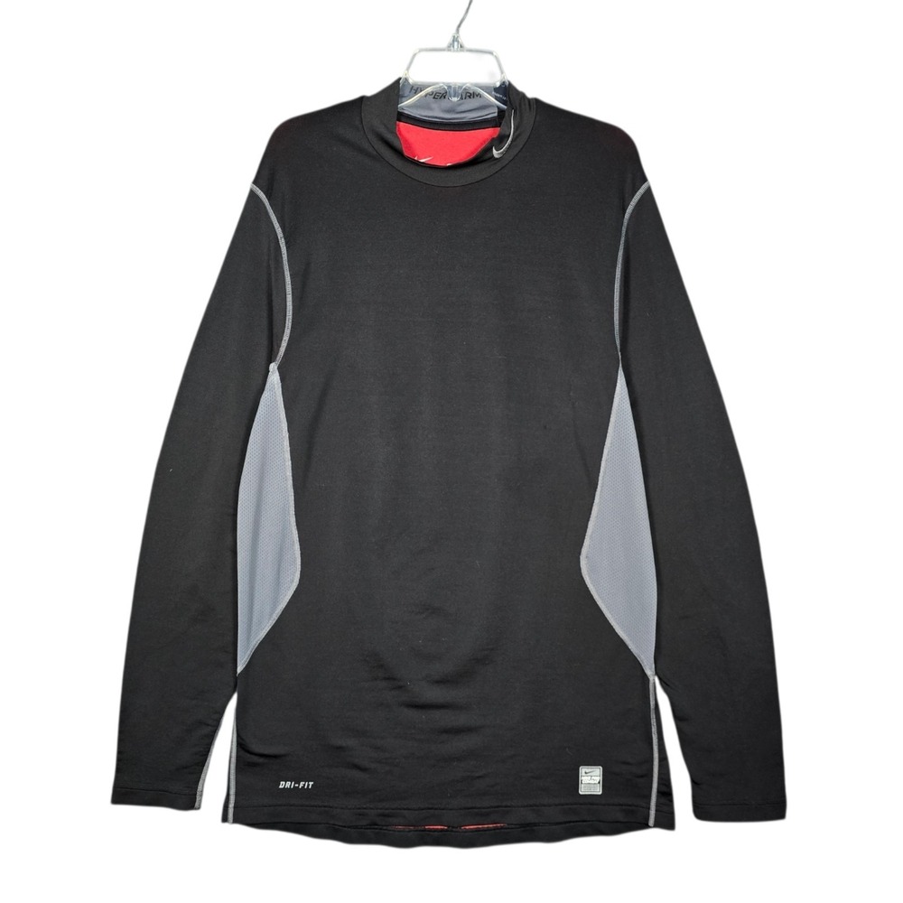 Nike Pro Combat Shirt Mens Large Fitted Black Long Sleeve Mock Neck Performance‎
